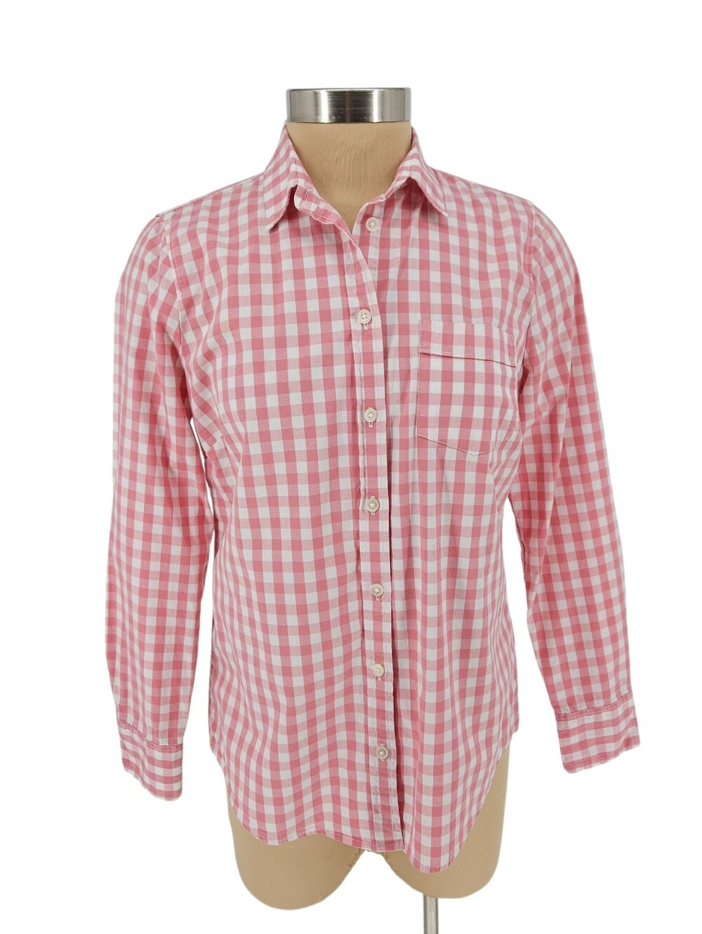 J.CREW Poplin Shirt Pink Gingham Long Sleeve Button Up Collared Top Small